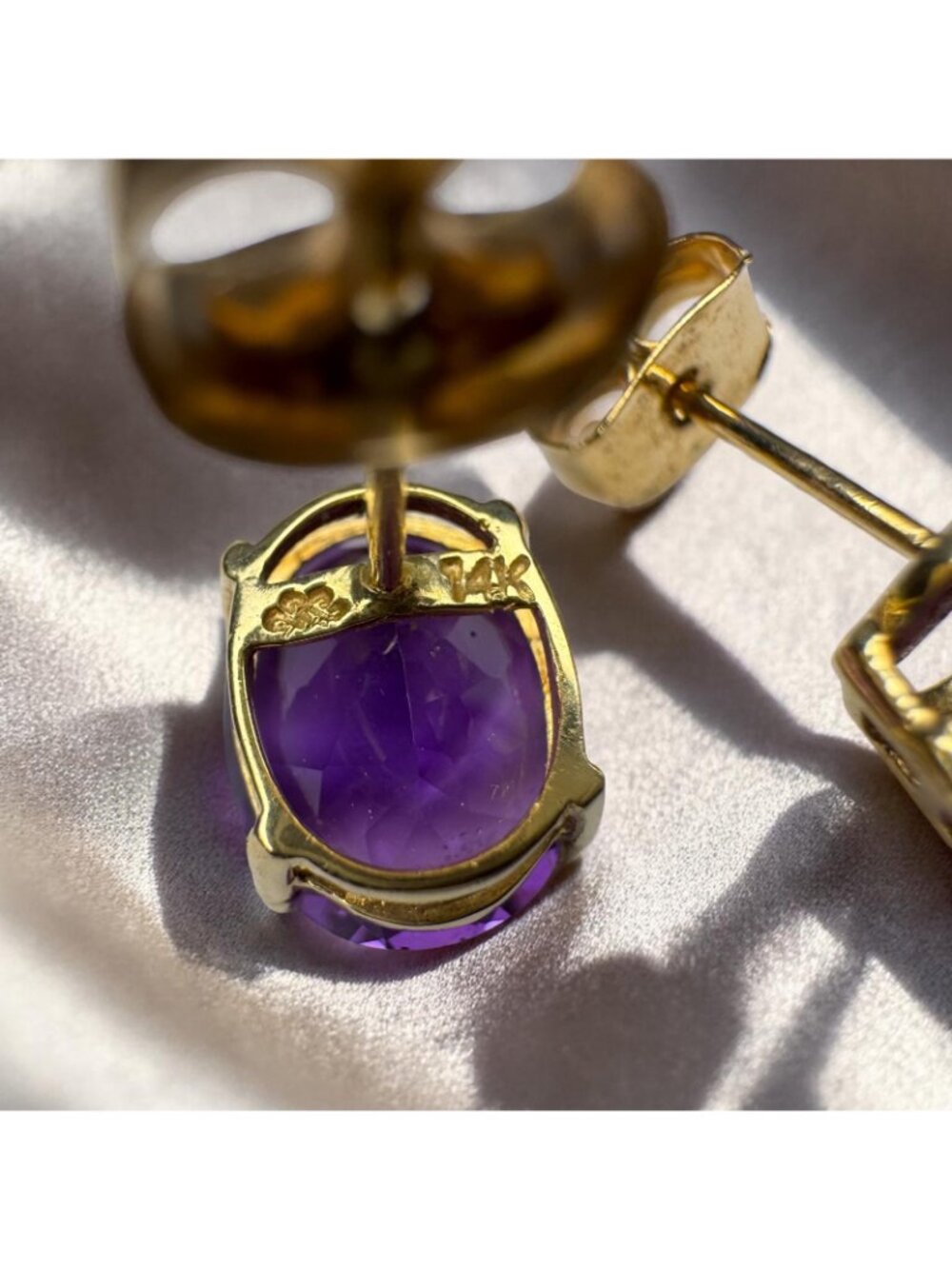 Vintage- 14K Gold Natural Amethyst Earrings Large 5CT February Birthstone Estate - Picture 4 of 16